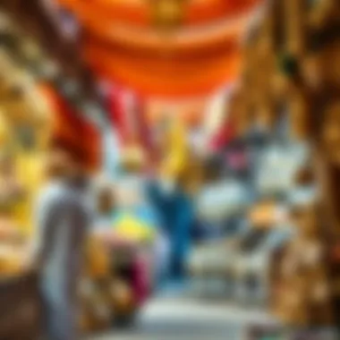 A vibrant market scene in Al Seef with local handicrafts and souvenirs