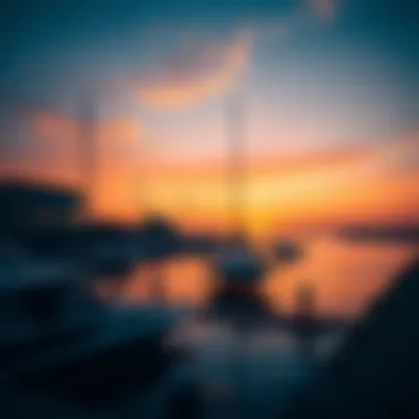 Vibrant sunset over Barasti Marina reflecting on the water, symbolizing the lively ambiance