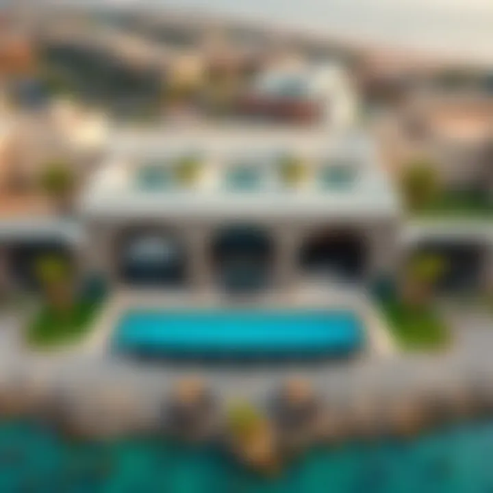 An aerial shot highlighting the luxurious properties near بطين Beach