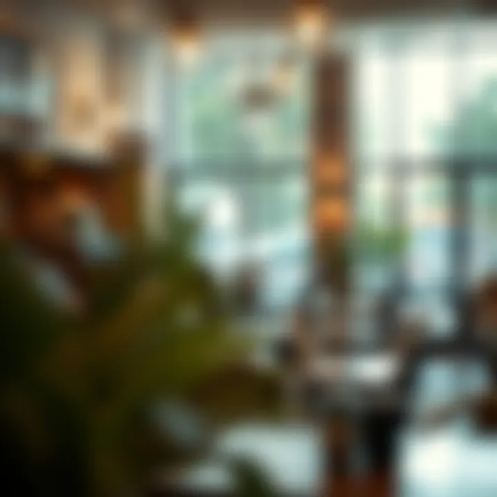 Charming Atmosphere: Cozy Breakfast Cafe Cozy ambiance of a popular Dubai café during breakfast hours