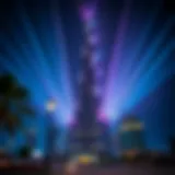 Spectacular Light Show at Burj Khalifa Dazzling display of lights illuminating the Burj Khalifa