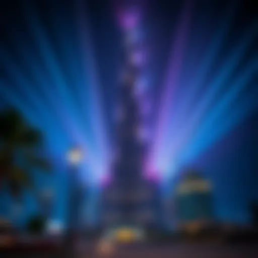 Spectacular Light Show at Burj Khalifa Dazzling display of lights illuminating the Burj Khalifa