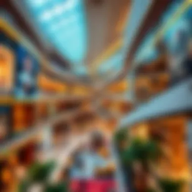 Interior of Burj Khalifa Mall filled with luxury boutiques and vibrant decor