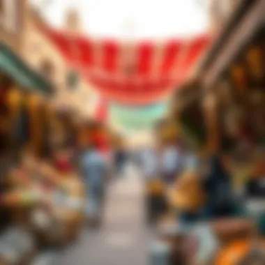 A vibrant market scene bustling with preparations and decorations for Eid