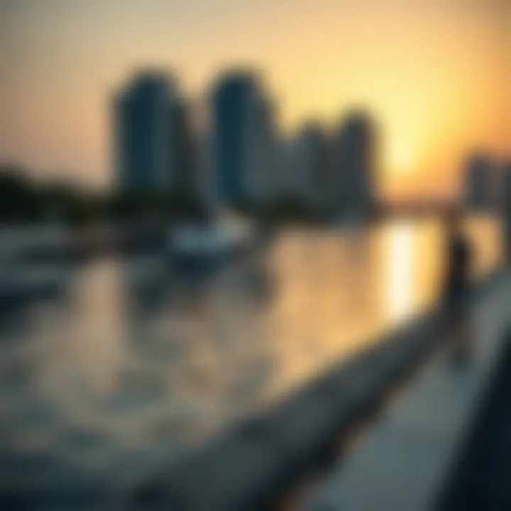 Peaceful waterfront view at sunset