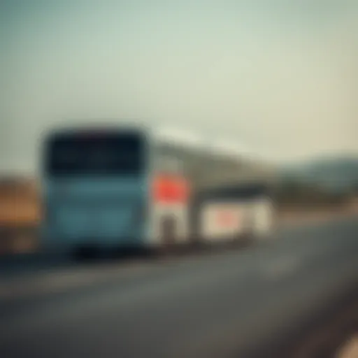 A scenic view of the Emirates bus on the road between Dubai and Abu Dhabi.