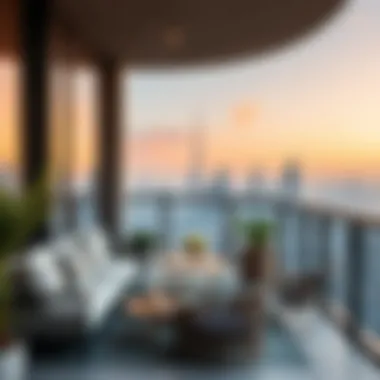 Cozy Balcony with Dubai Skyline View Balcony with a view of Dubai skyline and cozy seating