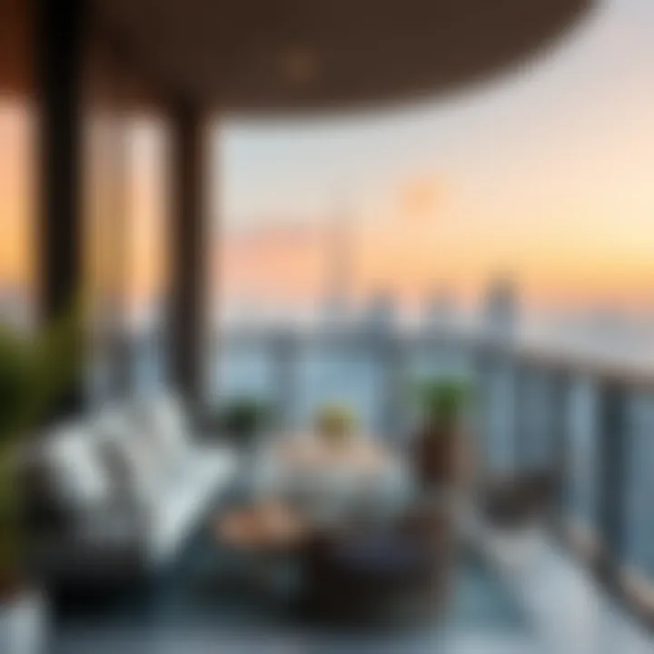 Cozy Balcony with Dubai Skyline View Balcony with a view of Dubai skyline and cozy seating