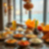 A vibrant table setting showcasing an assortment of traditional and modern dishes from Al Warqa.