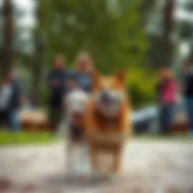 Socializing pet owners at the park Pet owners socializing while their dogs play