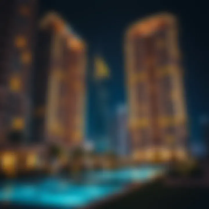 Luxurious residential buildings in Dubai with vibrant nightlife