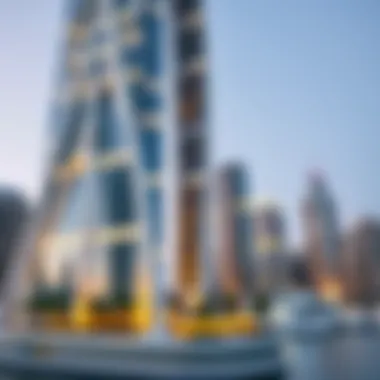 Innovative Skyscraper Design Close-up of a modern skyscraper with unique design elements