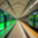 Interior view of a Dubai Metro Green Line station showcasing modern architecture and design