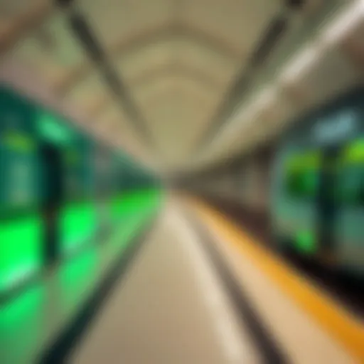 Interior view of a Dubai Metro Green Line station showcasing modern architecture and design