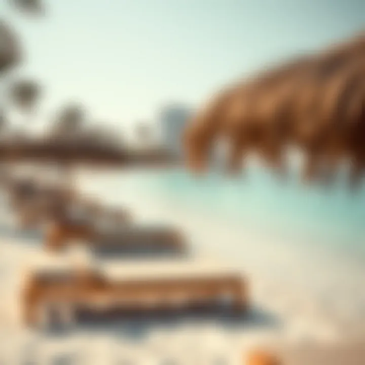 A picturesque beach scene with sun loungers and crystal clear water