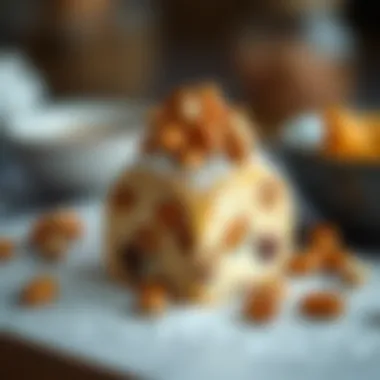 Close-up of a unique Emirati dessert garnished with nuts