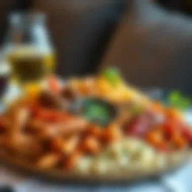 A beautifully arranged platter of mixed Arabic dishes