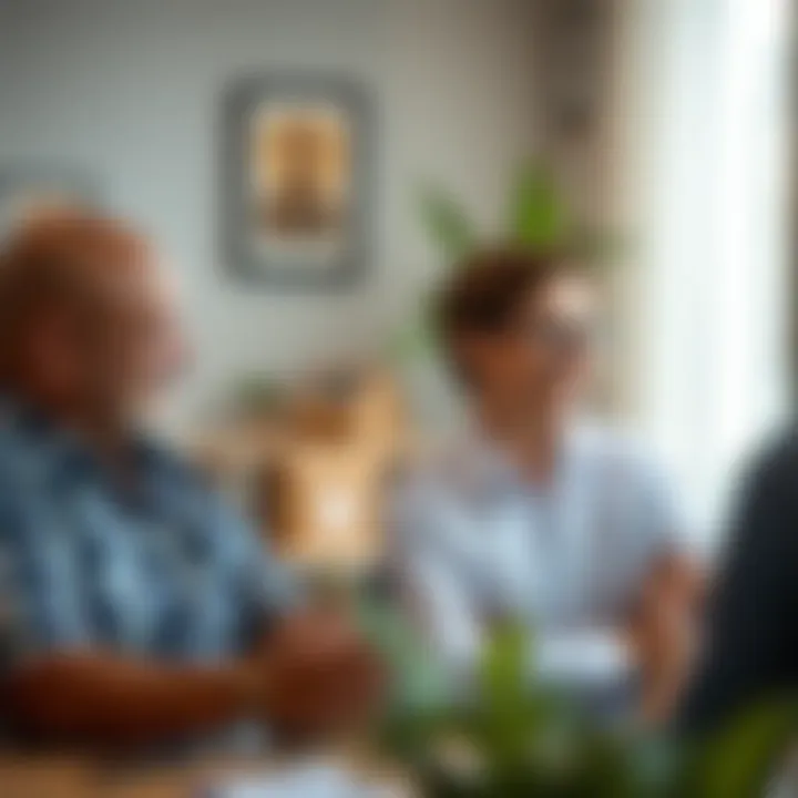 Happy clients discussing their moving experience with professionals