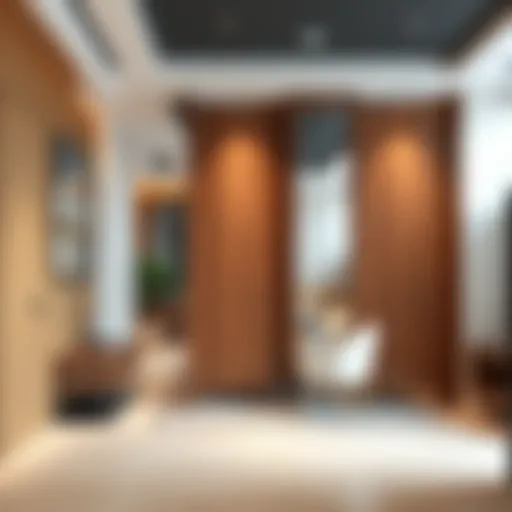 Elegant wooden partition in a modern office setting