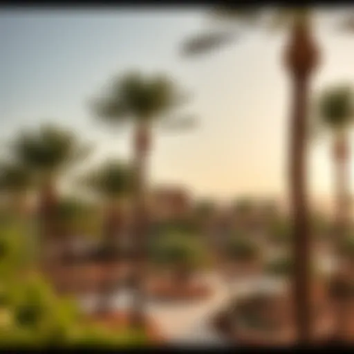 A picturesque view of Al Ain Oasis showcasing lush palm date trees and traditional falaj irrigation system
