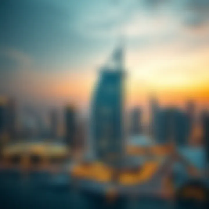 Skyline view of Dubai featuring the White Swan Building in context