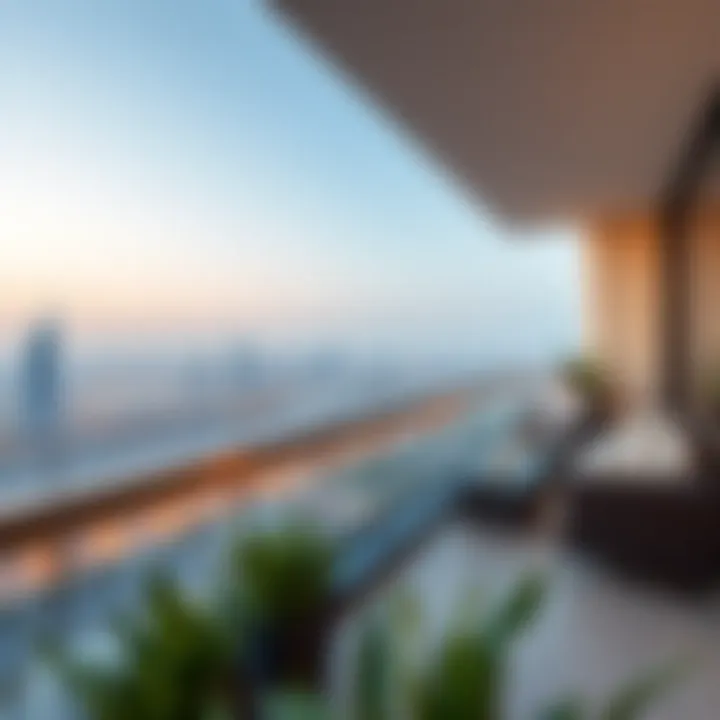 Panoramic view from the balcony of Azure Binghatti, overlooking Dubai skyline