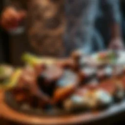 Sizzling barbeque platter featuring various meats