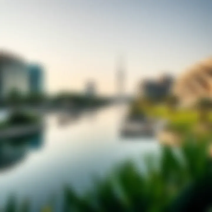 Panoramic view of the park highlighting its integration with urban Dubai.