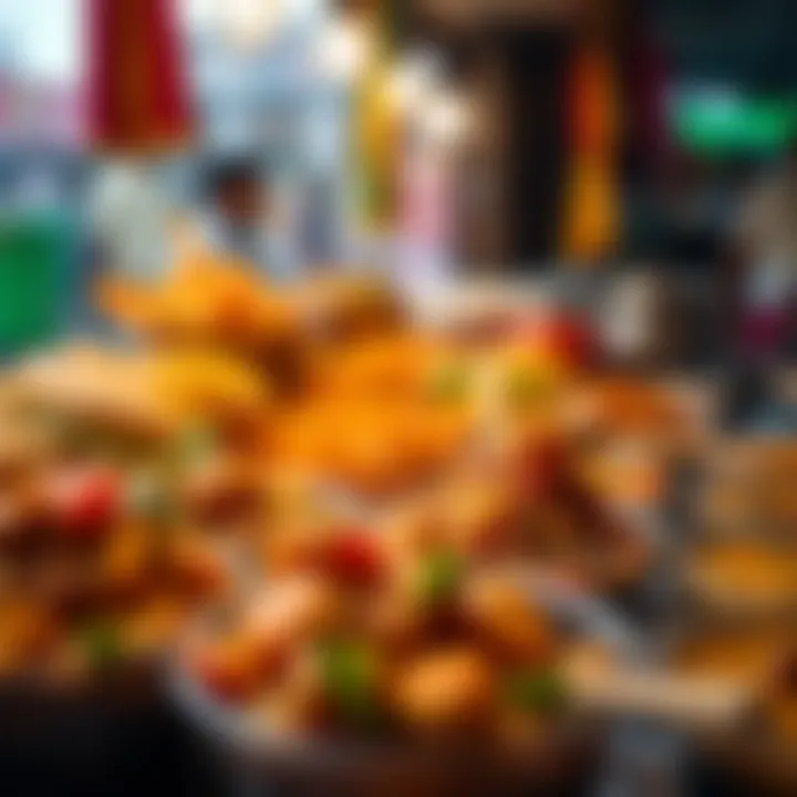 A close-up of colorful and aromatic Indian street food dishes