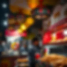 A vibrant street food stall showcasing an array of Indian snacks