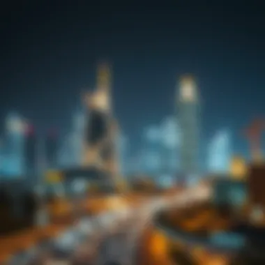 Nighttime Illumination of برج الصفا Night view of برج الصفا illuminated against the Dubai skyline