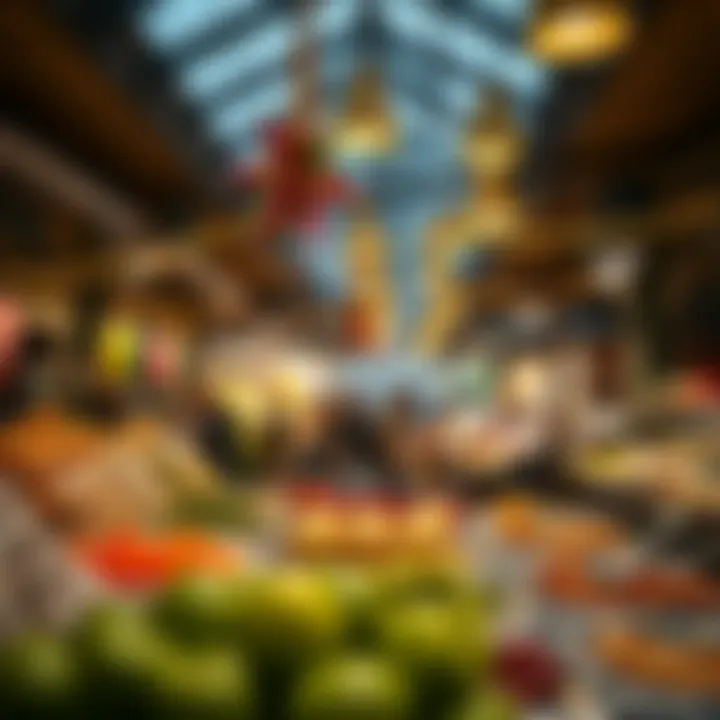A vibrant food market showcasing fresh ingredients and local delicacies that reflect Dubai's culinary heritage.