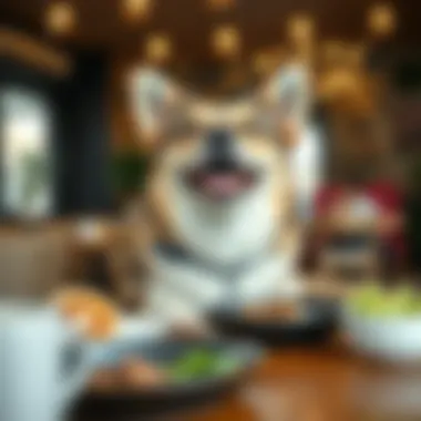 Joyful Dog Dining at a Dog-Friendly Cafe A joyful dog enjoying a meal at a dog-friendly cafe