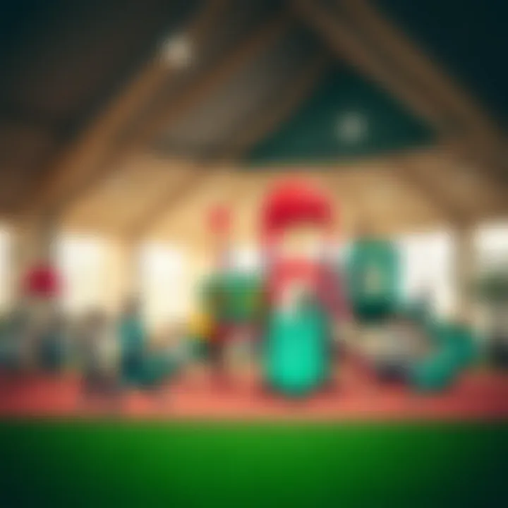 Joyful Playground Atmosphere A spacious and well-equipped playground area filled with children playing, featuring slides and climbing structures