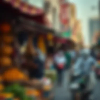Dubai's Bustling Market Life A vibrant market scene in Dubai illustrating modern urban life