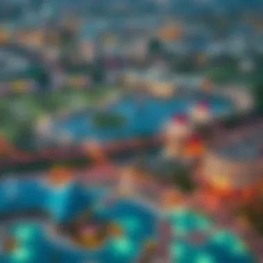 An aerial view of Dubai's parks highlighting nearby hospitality options.