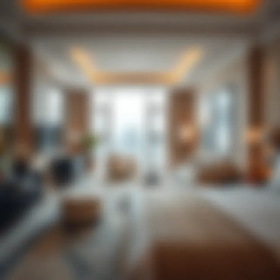 A luxurious hotel room showcasing modern design elements.