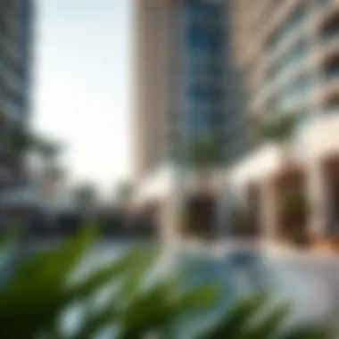 An inviting outdoor pool area at a Dubai hotel, surrounded by greenery.