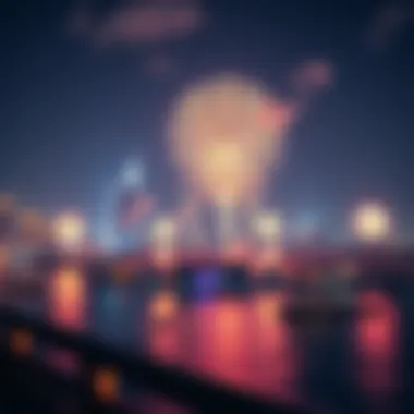 Aerial Perspective of New Year Fireworks Over Waterfront Aerial view of the fireworks overlooking a waterfront