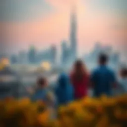 A stunning view of Dubai's skyline with families enjoying the park