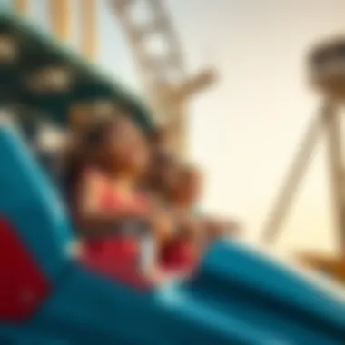 Thrilling Theme Park Adventures An exhilarating theme park ride with families laughing