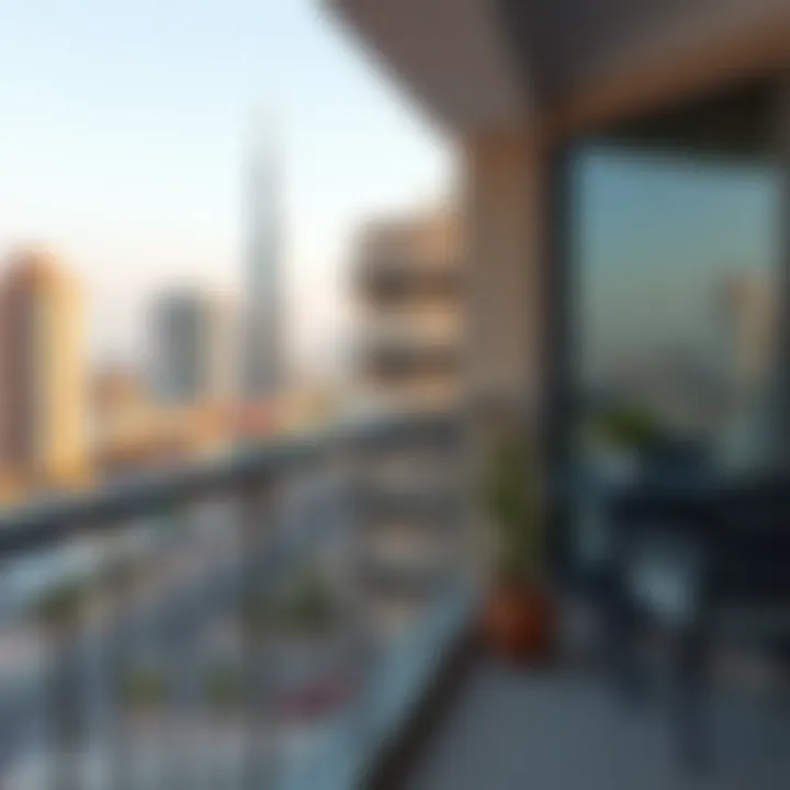 View of a serene balcony with cityscape in Karama