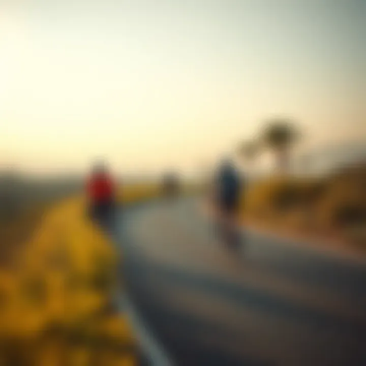 Cyclists Embracing Nature on the Track Cyclists enjoying the Hudayriat Cycling Track amidst scenic landscapes and natural elements