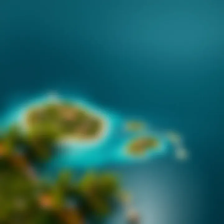 A map highlighting various private islands available for investment