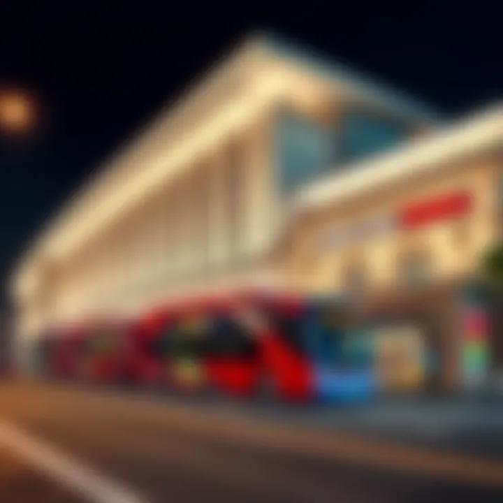 The striking architectural facade of Jafiliya Bus Station showcasing modern design.