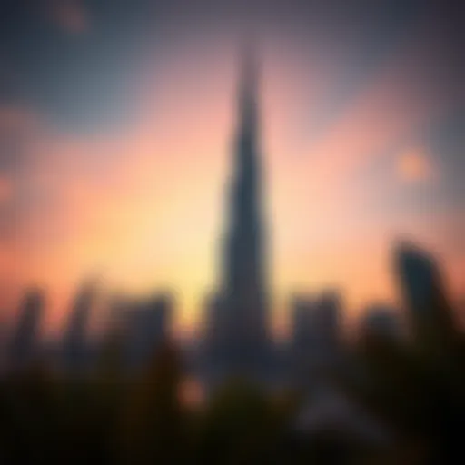 The Burj Khalifa towering over Dubai's skyline at sunset