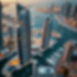 Aerial view showcasing the architectural design of Marina Towers