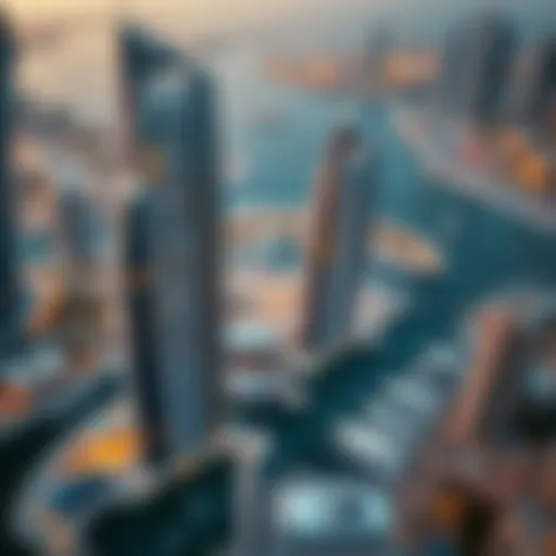 Aerial view showcasing the architectural design of Marina Towers