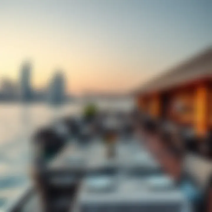 Panoramic view of a waterfront seafood restaurant in Jumeirah