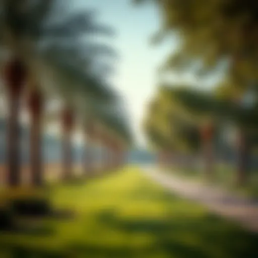 A serene walking path lined with trees in Mushrif Park